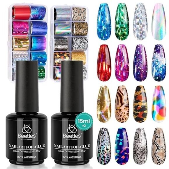 Beetles Nail Foil Art Kit, 20 Pcs Nail Foils Transfer with 30ml Nail Foil Glue - Picture 7 of 7